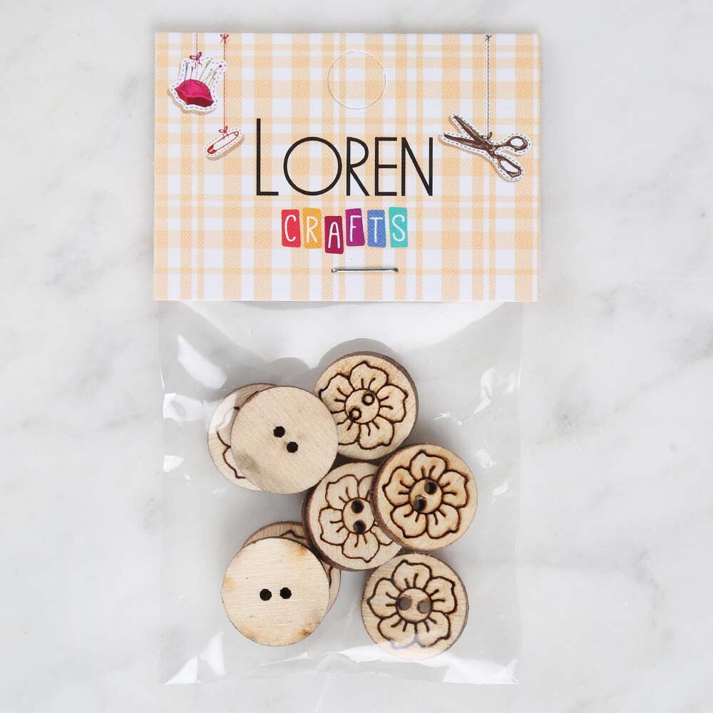 Loren Crafts 8'li Ahşap Düğme Çiçek - 1754